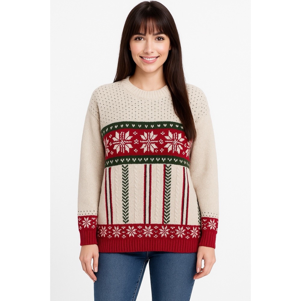 Vtg 90s Elisabeth Liz Claiborne Snowflake Ski Nordic Sweater 3X Cotton Australia